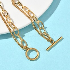 304 Stainless Steel Curb & Cable Chain Double Layer Bracelets for Women&nbsp;BJEW-G779-05G