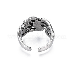 Gothic Punk Skull Alloy Open Cuff Ring with Oval Synthetic Turquoise for Men Women&nbsp;RJEW-T009-53