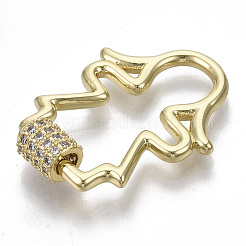 Brass Micro Pave Clear Cubic Zirconia Screw Carabiner Lock Charms&nbsp;ZIRC-T013-07G-NF