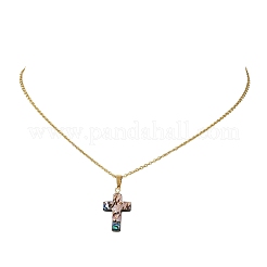 Natural Abalone Shell Religion Cross Pendant 304 Stainless Steel Cable Chain Necklaces for Women&nbsp;NJEW-JN06003
