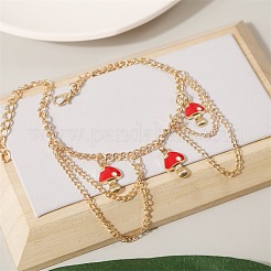 Alloy Enamel Red Mushroom Charm Chain Tassel Anklets for Women&nbsp;FS-WG7E42D-01