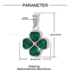 304 Stainless Steel Pave Green Cubic Zirconia Pendants&nbsp;CU-OY001-33G-02