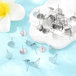 Non-Tarnish 304 Stainless Steel Flat Round Blank Peg Stud Earring Findings&nbsp;A-STAS-S028-37