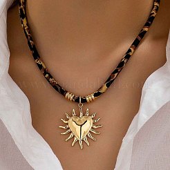 Alloy Heart Pendant Leopard Print Cord Necklaces&nbsp;FS-WGA14D3-01