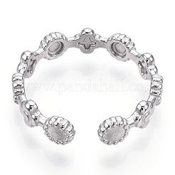 Non-Tarnish 304 Stainless Steel Flower & Flat Round Wrap Open Cuff Ring&nbsp;RJEW-T023-75P