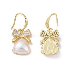 Clear Cubic Zirconia Bowknot with Plastic Pearl Dangle Earrings&nbsp;KK-E033-12G