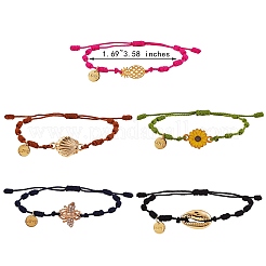 Natural Shell & Flower & Pinapple & Shell & Bee Link Bracelets Set&nbsp;BJEW-SW00029