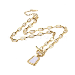 304 Stainless Steel & Synthetic Shell Trapezoid Pendant Necklaces&nbsp;NJEW-N055-01G