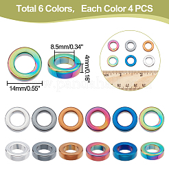 24Pcs 6 Colors PVD Vacuum Plating Non-magnetic Synthetic Hematite Linking Rings&nbsp;G-AR0004-76