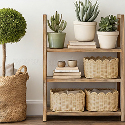 2Pcs 2 Styles Paper Woven Rattan Storage Basket&nbsp;AJEW-UN0005-72