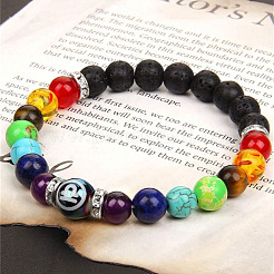 12 Constellations 7 Chakra Natural Lava Rock & Agate & Amethyst & Tiger Eye & Turquoise & Glass Round Beadeed Stretch Bracelets&nbsp;WG33A89-10