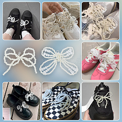 2 Pairs 2 Styles Bowknot ABS Imitation Pearl Shoe Lace Decorations&nbsp;DIY-FG0006-57