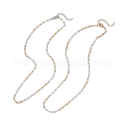 2Pcs 2 Styles 3MM Two Tone 304 Stainless Steel Paperclip Chain Necklaces for Women Men&nbsp;NJEW-JN05615