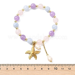 Natural Aquamarine & Rose Quartz & Amethyst Round Beads Stretch Bracelets&nbsp;BJEW-JB14145-01