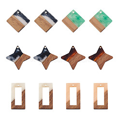 12Pcs 6 Styles Transparent Resin & Walnut Wood Pendants&nbsp;RESI-CW0001-14
