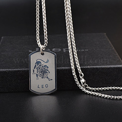 Rectangle with Constellation Alloy Pendant 316L Surgical Stainless Steel Chain Necklaces&nbsp;WG3A89F-06