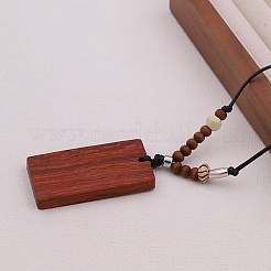 Wood Rectangle Pendant Black Waxed Cord Necklaces for Women&nbsp;WG2AEC3-01
