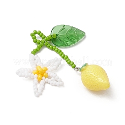 Resin & Handmade Glass Seed Beaded Flower Lemon Big Pendants&nbsp;PALLOY-MZ00771-01