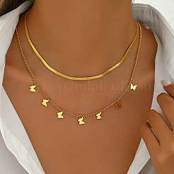 201 Stainless Steel Double Layer Butterfly Tassel Lady Fashion Necklaces&nbsp;DJ3409