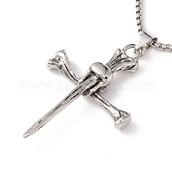 Alloy Cross with Skull Pendant Necklace with 201 Stainless Steel Box Chains&nbsp;NJEW-E016-03AS