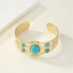 Resin Oval Beaded Open Cuff Bangle&nbsp;LS-BJEW-F452-01B