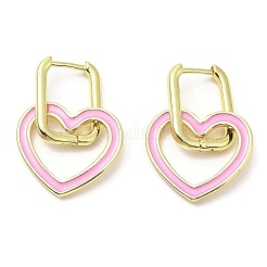 Enamel Heart Dangle Hoop Earrings&nbsp;EJEW-A103-10G