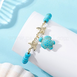 304 Stainless Steel & Synthetic Turquoise Charm Bracelets&nbsp;BJEW-JB14065