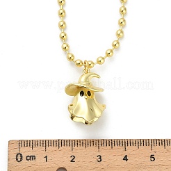Brass Black Enamel Halloween Ghost Pendant Necklaces&nbsp;LS-NJEW-B135-01A-G