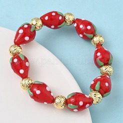 Brass & Lampwork Beaded Stretch Bracelets for Women&nbsp;BJEW-F515-06G