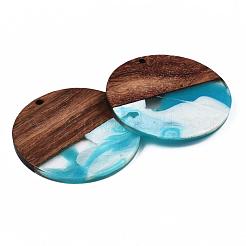 Transparent Resin & Walnut Wood Pendants&nbsp;RESI-T035-35B