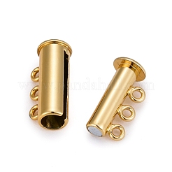 3-Strands 6-Holes Tube Brass Magnetic Slide Lock Clasps&nbsp;X-KK-D473-G-NF