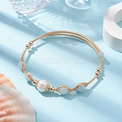 Natural Mixed Stone Round Beaded Cuff Bangle&nbsp;BJEW-JB10113
