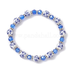 Round Handmade Flower Printed Porcelain Ceramic Stretch Bracelets&nbsp;BJEW-JB12997