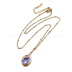 Summer Beach 304 Stainless Steel Lilac Enamel Pendant Necklaces for Women&nbsp;NJEW-U043-01C-G