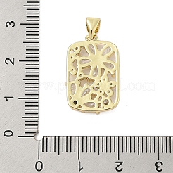Rectangle with Flower Rack Plating Brass Micro Pave Cubic Zirconia Pendants&nbsp;KK-Z074-22G