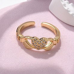 Brass Micro Pave Cubic Zirconia Cuff Finger Rings&nbsp;RJEW-C120-25G-02