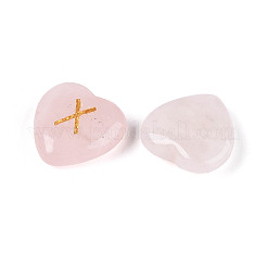 25Pcs Natural Rose Quartz Heart Rune Stones with Elder Futhark Alphabet Engraved&nbsp;G-T144-02D