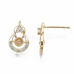 Brass Micro Pave Clear Cubic Zirconia Stud Earring Findings&nbsp;KK-S360-006-NF