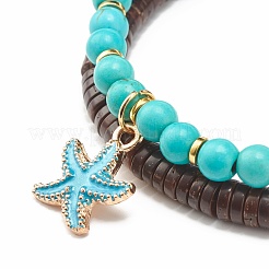 Natural Coconut & Synthetic Turquoise(Dyed) Beads Stretch Bracelets Set&nbsp;BJEW-JB07168