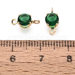 Brass Pave Cubic Zirconia Flat Round Connector Charms&nbsp;KK-TAC0020-03G-08