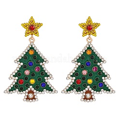 Christmas Trees with Star Alloy Dangle Stud Earrings for Women&nbsp;EJEW-Z078-02A