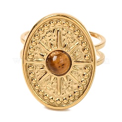 Oval with Sun Natural Tiger Eye Finger Rings&nbsp;RJEW-Q822-40G-01