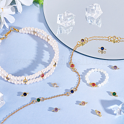 24Pcs 12 Colors Brass Cubic Zirconia Flat Round Connector Charms&nbsp;KK-PH0012-92