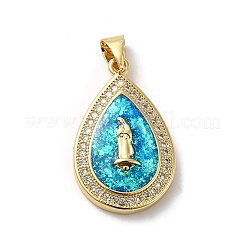 Rack Plating Brass Micro Pave Cubic Zirconia with Synthetic Opal Pendants&nbsp;KK-D088-31G