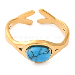 Oval Synthetic Turquoise Finger Rings&nbsp;RJEW-H239-01G