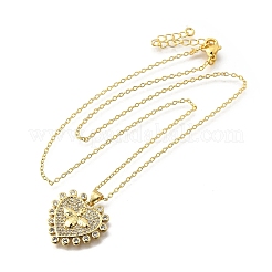 Brass Micro Pave Clear Cubic Zirconia Bee Heart Pendant Necklaces for Women&nbsp;NJEW-D311-01C-G