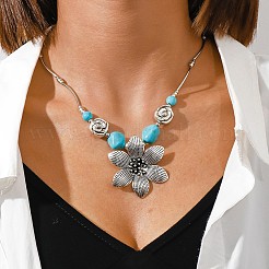 Bohemian Style Alloy with Synthetic Turquoise Pendant Necklaces&nbsp;FS-WG9CEC0-03