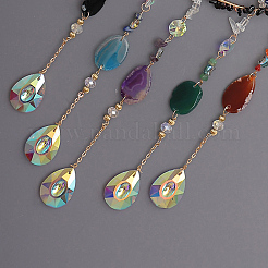 Brass Wire Wrapped Natural Mixed Gemstone Chips Moon Suncatchers&nbsp;HJEW-D302-05