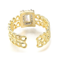 Rack Plating Brass Micro Pave Cubic Zirconia Open Cuff Rings for Women&nbsp;RJEW-M022-09G