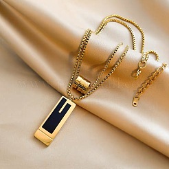 Rectangle & 3 Ring Stainless Steel Pendant Double Layer Necklaces for Women&nbsp;FS-WG0A6F5-01